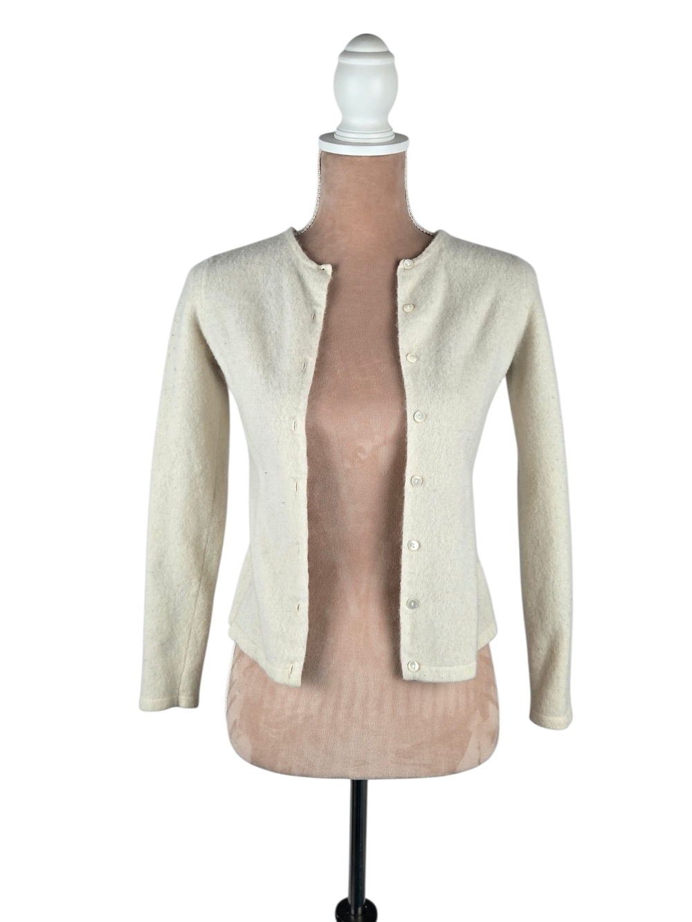 Lord & Taylor Two Ply Cashmere Cardigan Crewneck Button Ivory XS